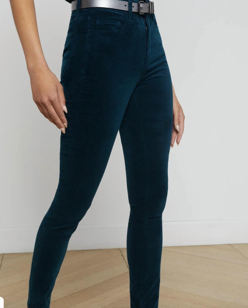 NEW L'AGENCE monique velvet skinny jeans in rich teal - Picture 3 of 4